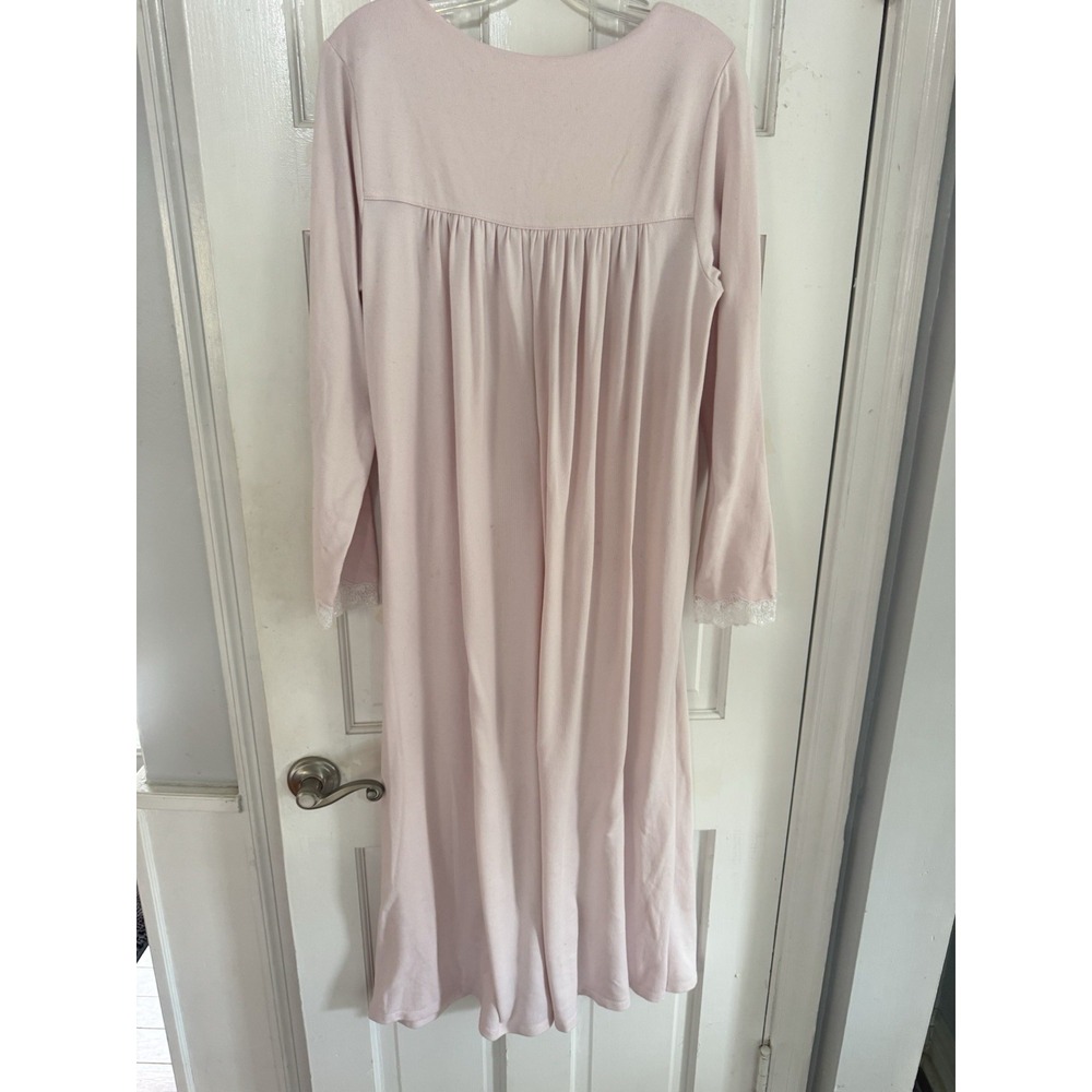 Eileen West Pink Long Sleeve Nightgown Lace Trim Button Front Soft Knit Sz Small - Picture 2 of 8
